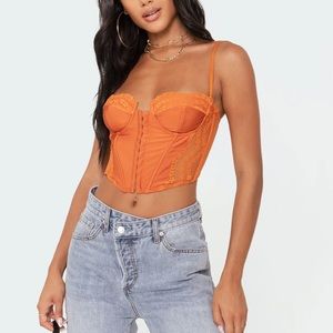 orange lace detail corset with adjustable removable straps
